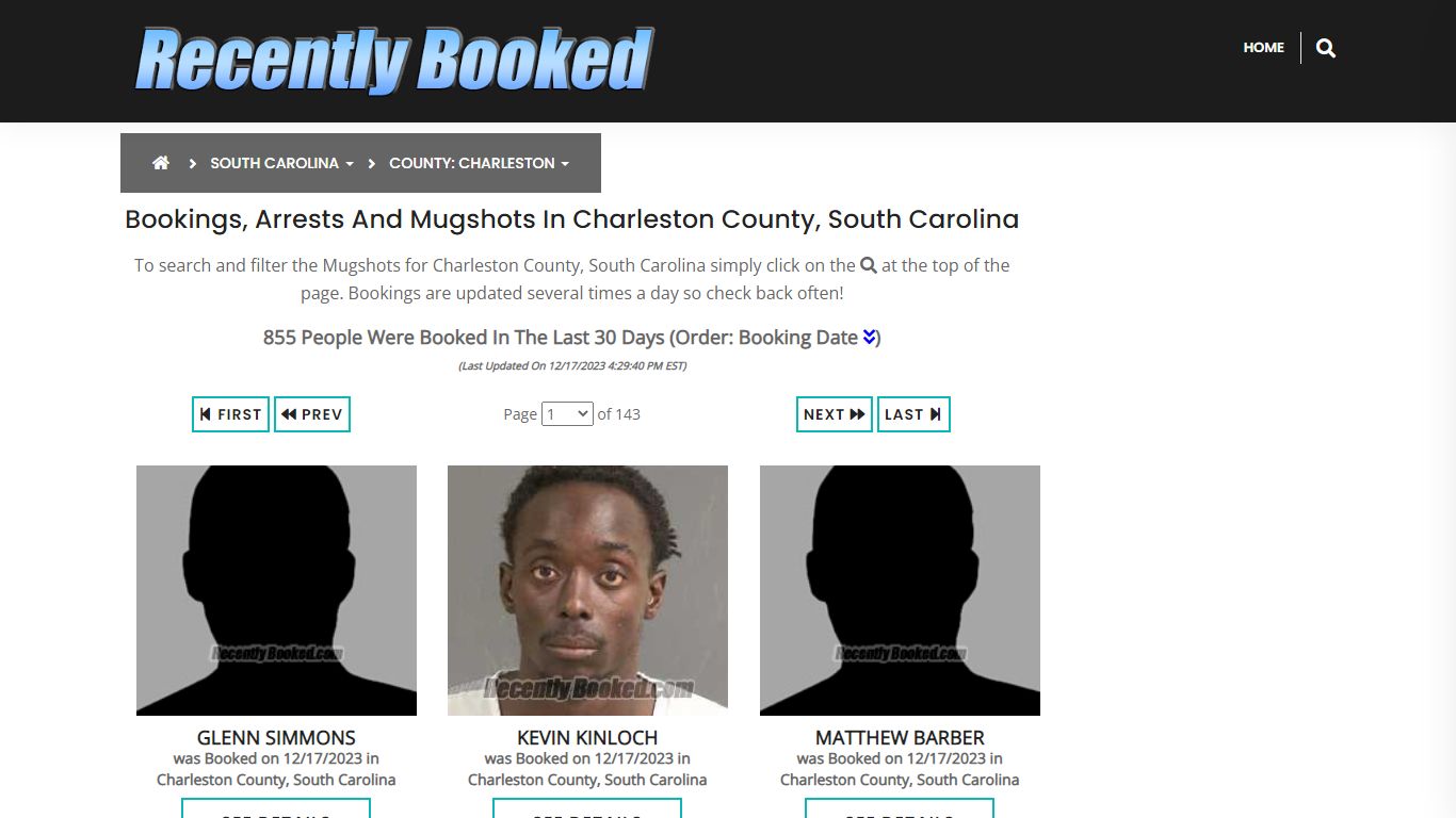 Bookings, Arrests and Mugshots in Charleston County, South Carolina
